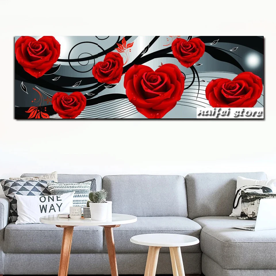 Large size  5D Diy Dog Diamond Painting Black and White Red Rose Embroidery Mosaic Flower Cross Stitch Home Decor Wall Stickers