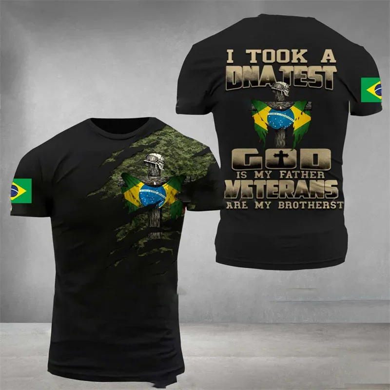 Brazil Flag Men\'s T-Shirt 3D Print Brazilian T Shirt Summer Oversized Jersey Camo Veterans Short Sleeve Sports Tactical Tee Tops