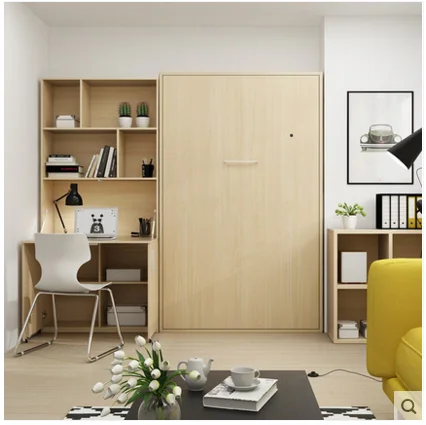 سرير جداري مخفي غير مرئي للدراسة، متعدد الوظائف، خزانة قابلة للطي لتوفير المساحة السفلية، ميرفي متكامل