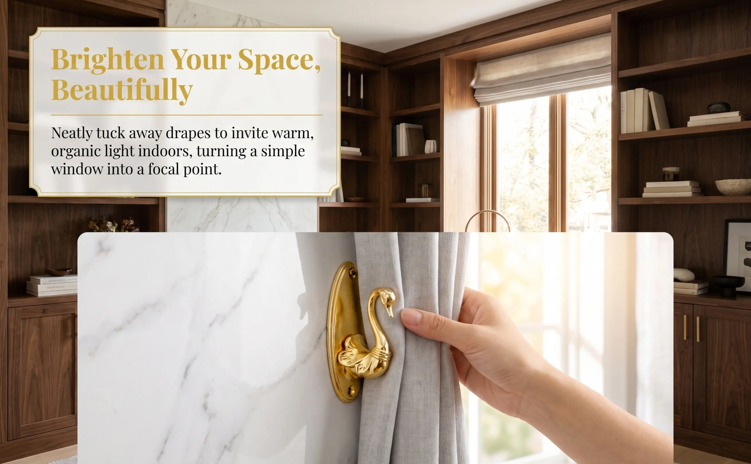 Golden Zinc Alloy Curtain Hooks 85x4cm Elegant Tiebacks for Living Room Bedroom Drapery Decor