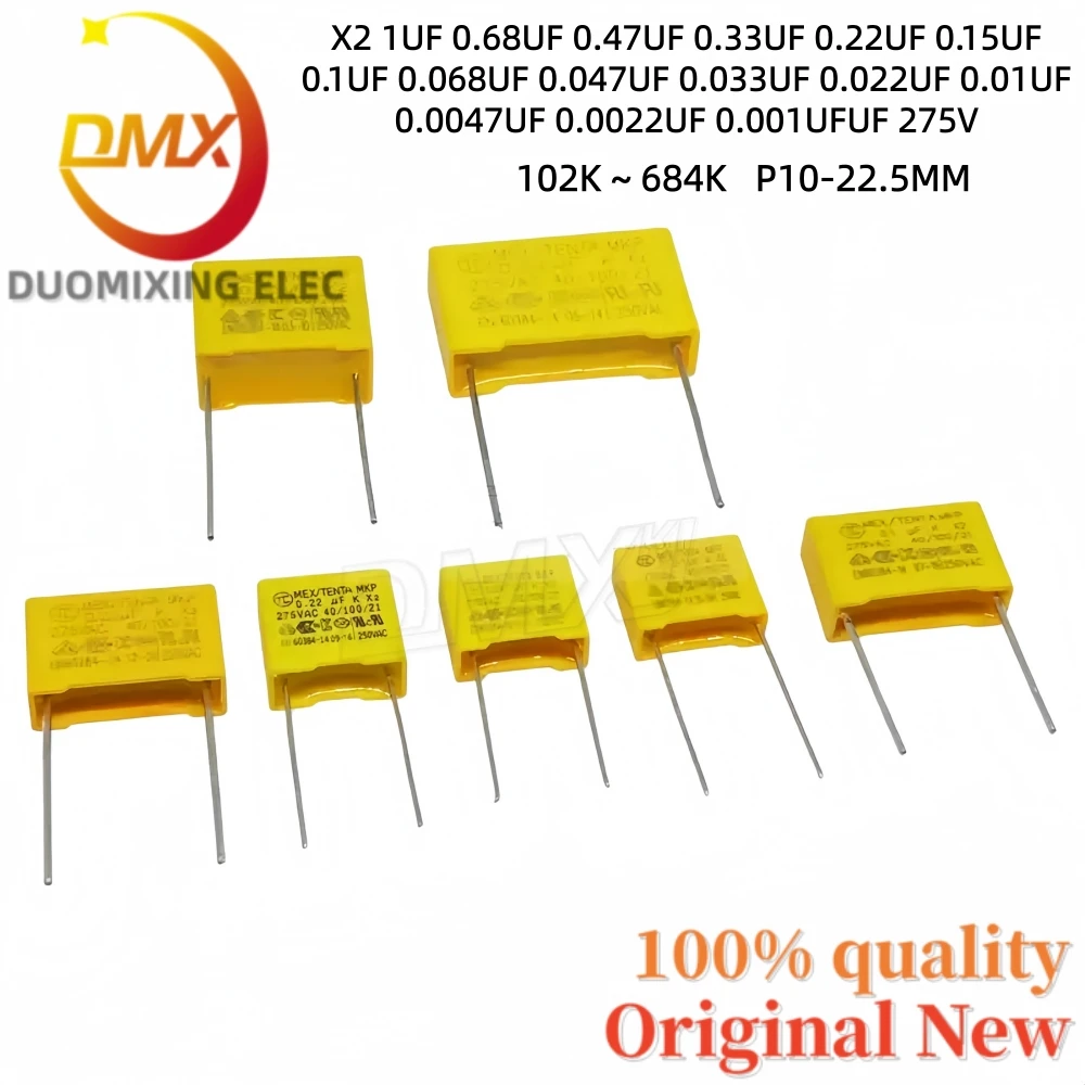 10PCS/Lot 100%New X2 1UF 0.68UF 0.47UF 0.33UF 0.1UF 0.068UF 0.01UF 0.0047 275V 102K 104K 224K 334K 474K 684K Safety capacitance