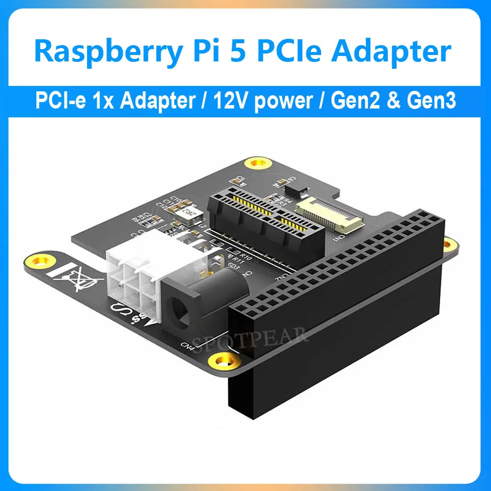 Raspberry Pi 5 PCIe PCIe x1 Slot Expansion Board with external 12V power  FFC Connector to Standard 40-pin GPIO