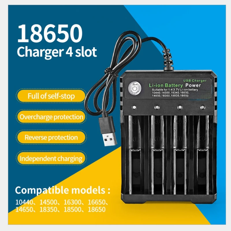 18650 Battery Charger Black 1 2 4 Slots AC 110V 220V Dual For 18650 Charging 3.7V Rechargeable Lithium Battery 4 Ports Charger