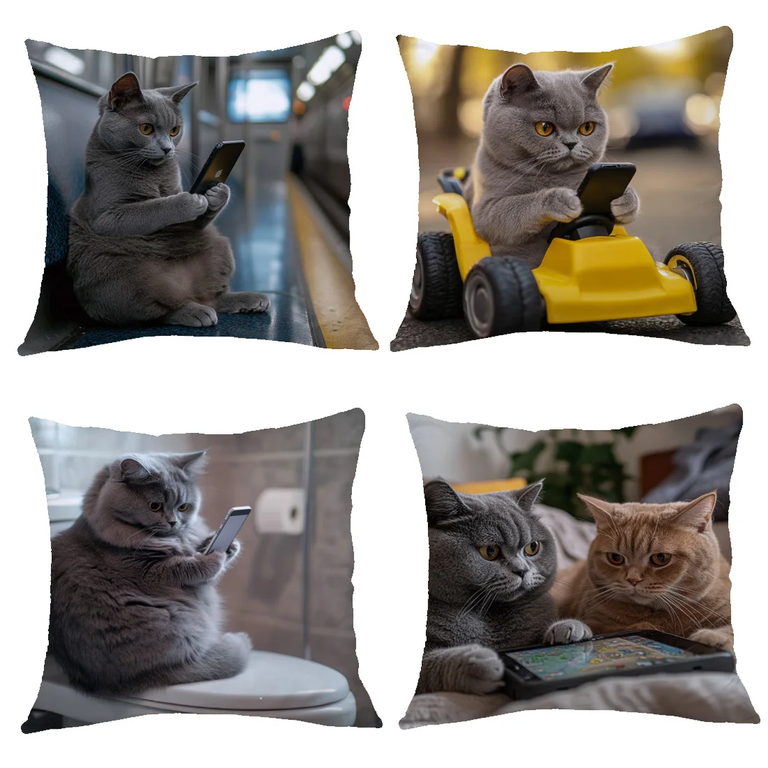 Healing Cat Series Pillowcase Cover Cute Cat Playing with Mobile Phone Sleeping Cat Living Room Sofa Cushion Cover Home Decor