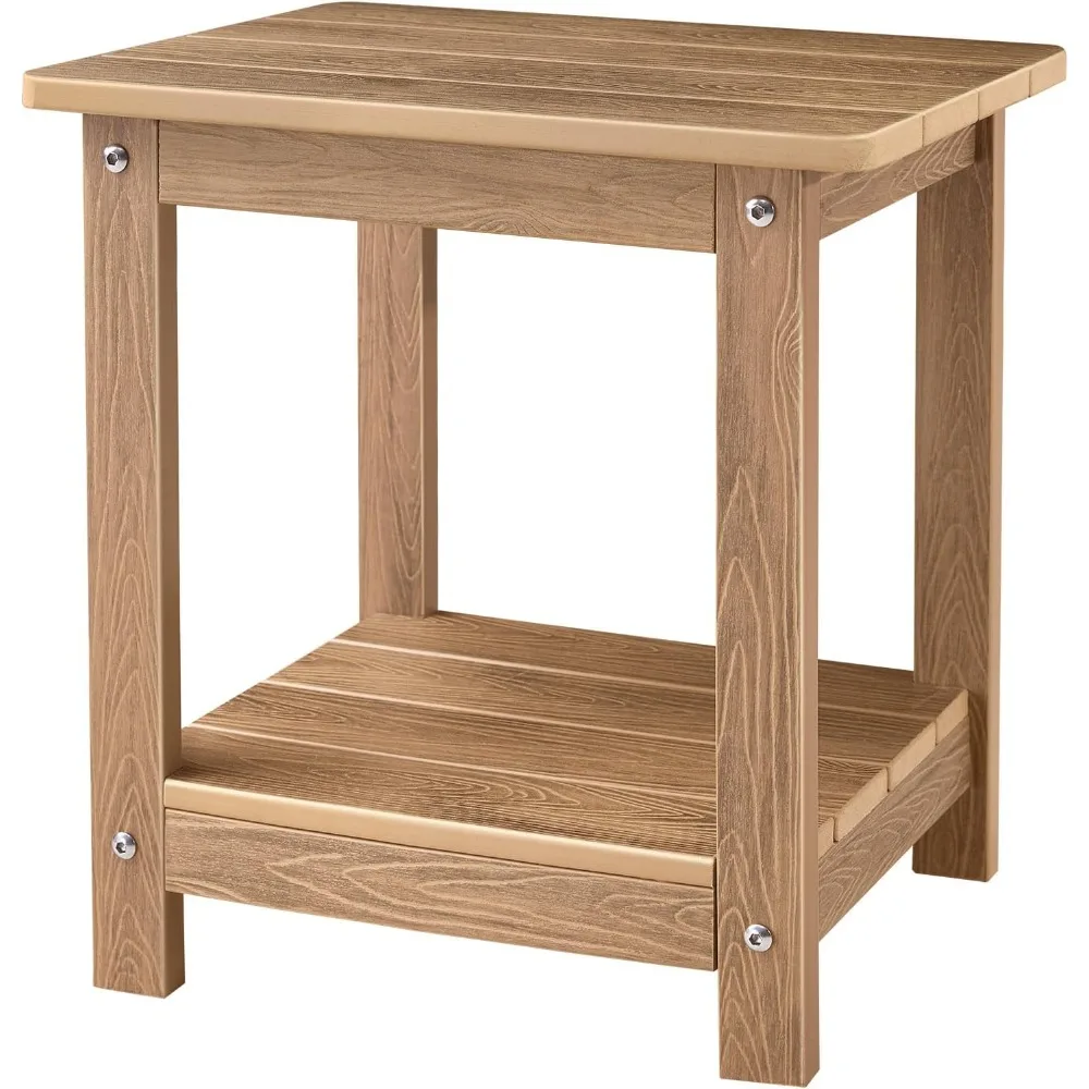 Adirondack Outdoor Side Table, HDPS Patio End Table with Storage, Weather Resistant for Patio, Pool, Porch, Garden, Indoor- Teak