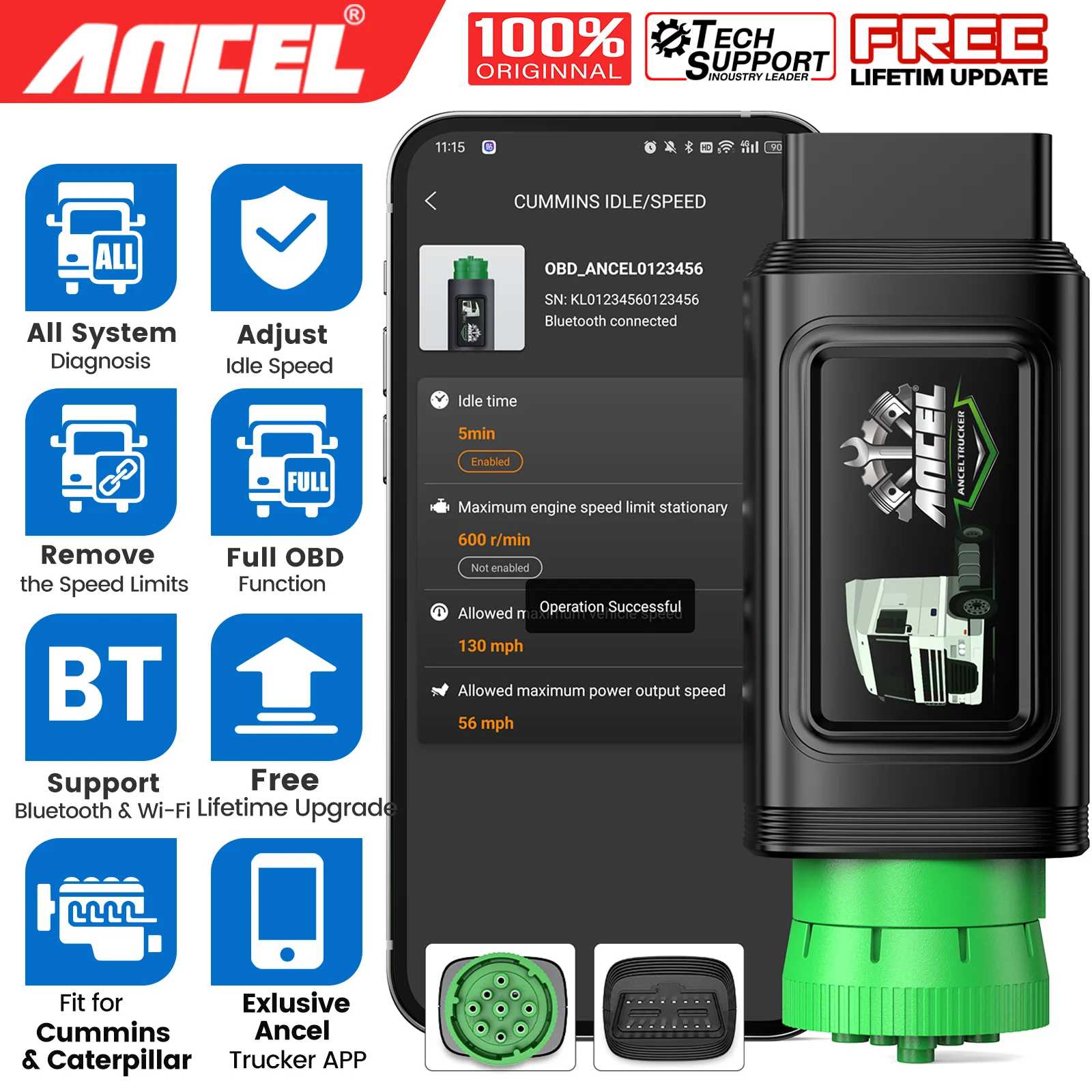 

Полная система ANCEL HD200, сверхмощный сканер для грузовиков, сброс ограничения скорости для Cummins и Caterpillar, дизельное диагностическое сканирование