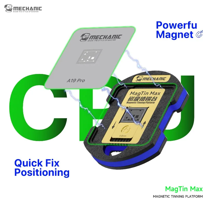 MECHANIC MagTin Max Magnetic Dual-Sided Reballing Platform Set for iPhone CPU Snapdragon HiSilicon Series 75PCS Stencil Set