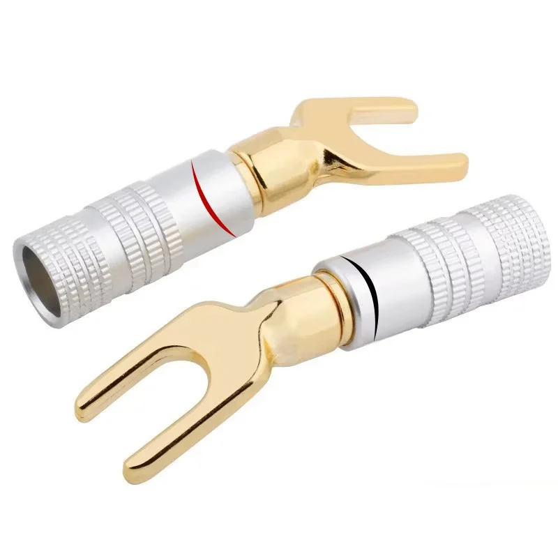 Gold plated Y U Shape Banana Plug Audio Speaker Plugs Screw Fork Spade Cable Wire Connector