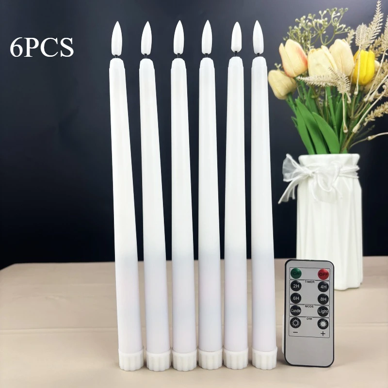 6pcs LED simulation electronic candle light smoke-free Christmas atmosphere layout remote control long pole wax