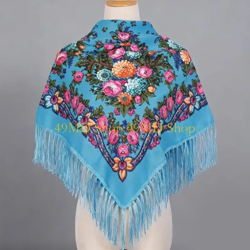 49md-多用途フリンジスカーフラップソフトポリエステル生地スタイリッシュなプリント女性女の子オフィス旅行に最適