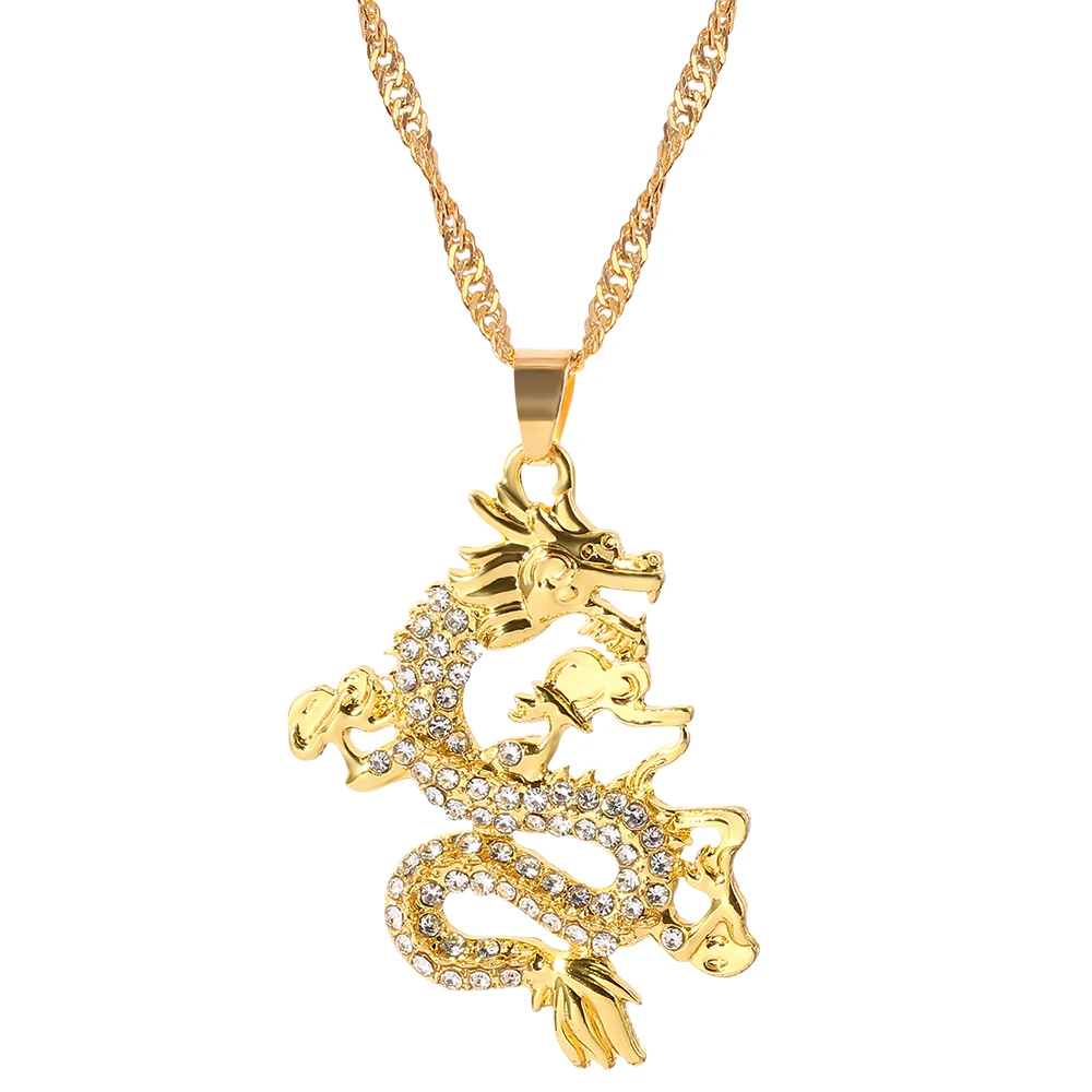 Gold Color Dragon Charm Necklace Chinese Style Fashion Luxury Pendant Personality Jewelry Accessories Suitable for Men And Women