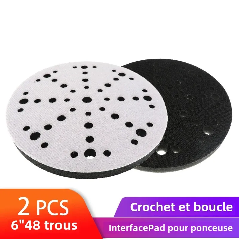 Tampon d'interface souple 6 pouces, 150mm, 48 trous, éponge tampon pour tampons de ponçage, Automobiles, motos, outils abrasifs et bois, 2 pièces