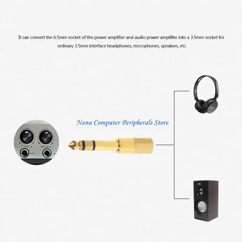 F68c conector áudio estéreo cobre banhado a ouro 6.35mm macho para 3.5mm fêmea adaptador para microfone