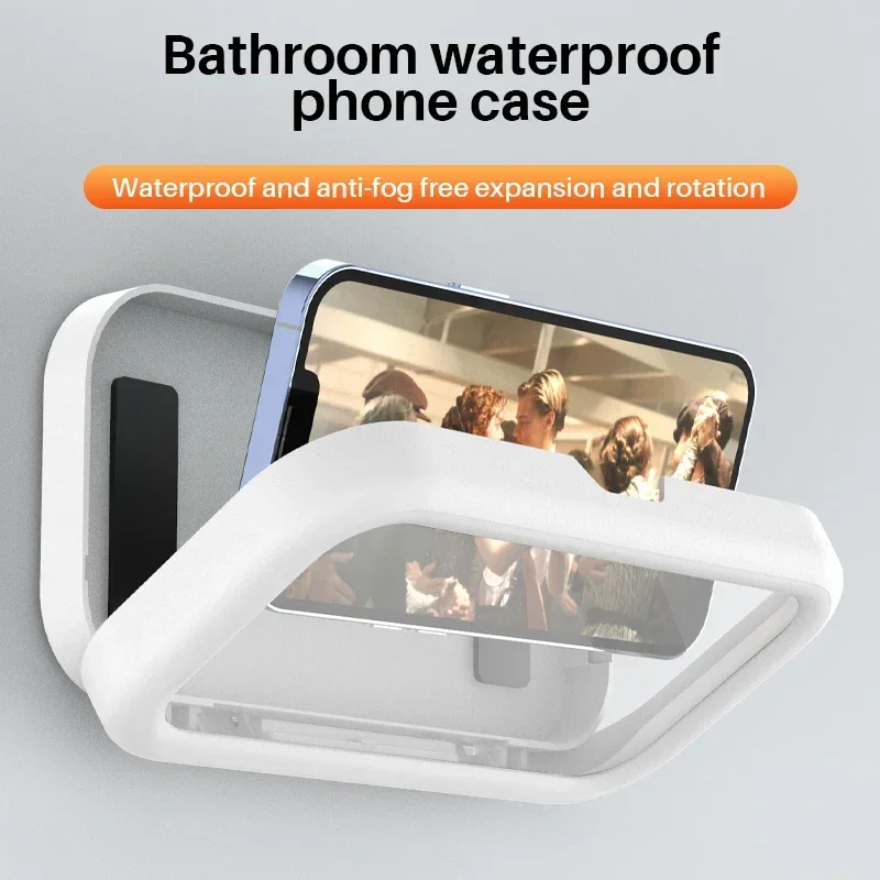 Waterproof Bathroom Phone Case Home 360° Rotation Angle Adjustable Wall Mount Holder Punch-Free Touch Screen Toilet Phone Holder