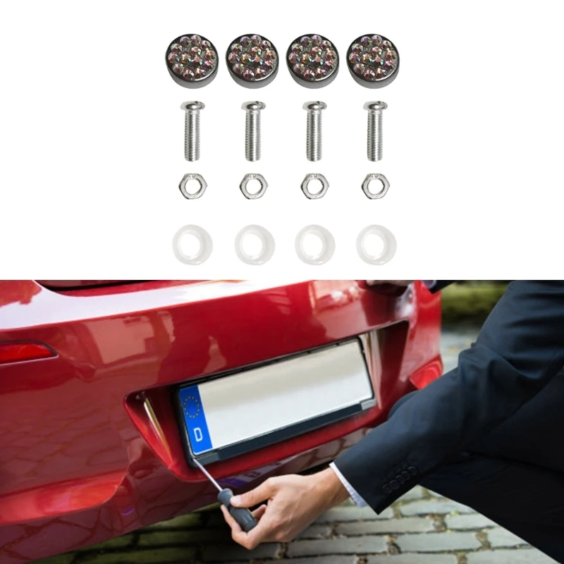 Sparkling Bling Automotive License Plate Fastener Bolts & Caps for Secure Mounting Enhancing Look Vehicle Customization X37F