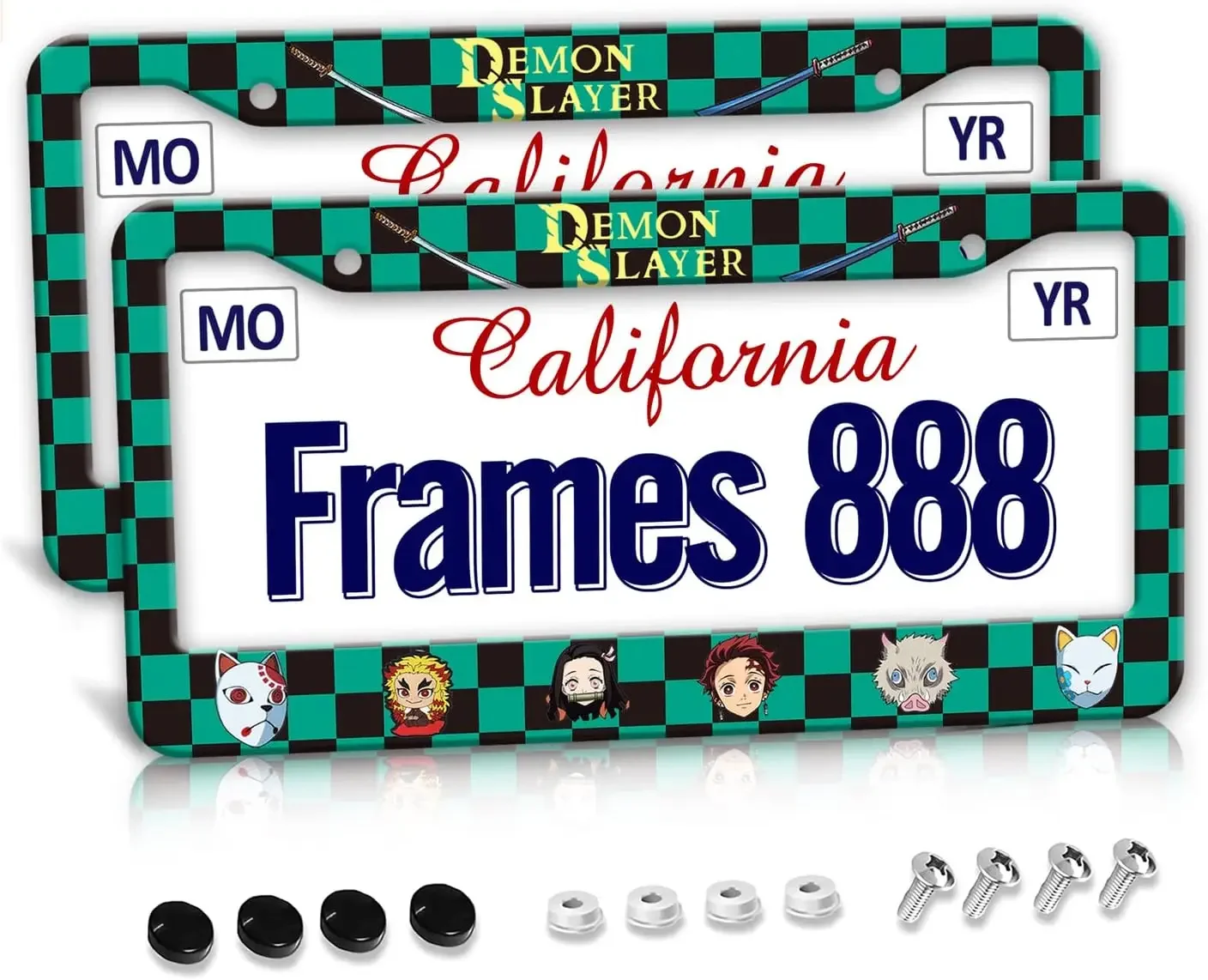 Anime Demon Slayer Pattern License Plate Frame 2 Pack License Plate Holder with 2 Holes Car Tag Frame for Women Men US Vehicles