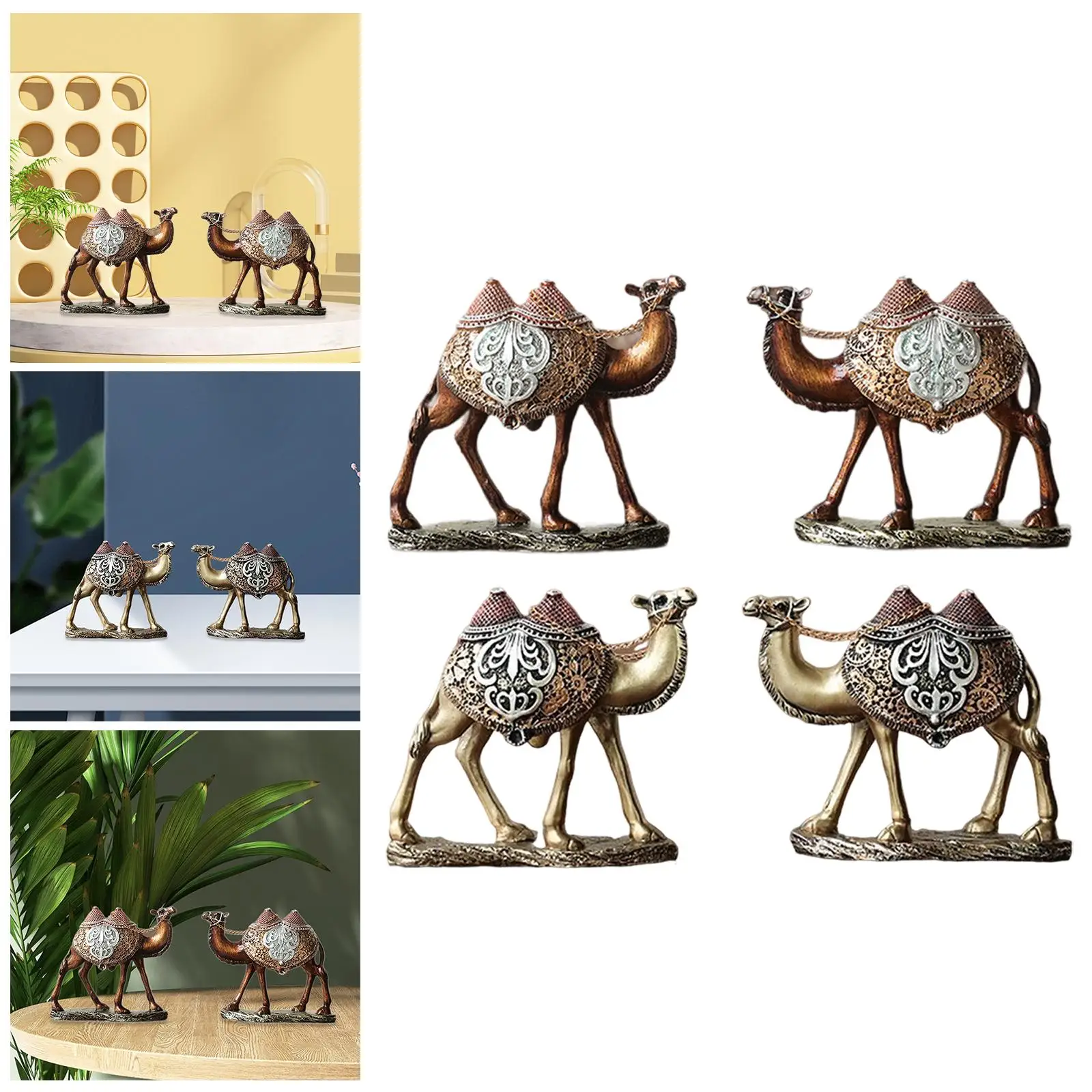 

2Pcs Camel Statue Animal Sculpture Decorative Funny Desktop Ornament for