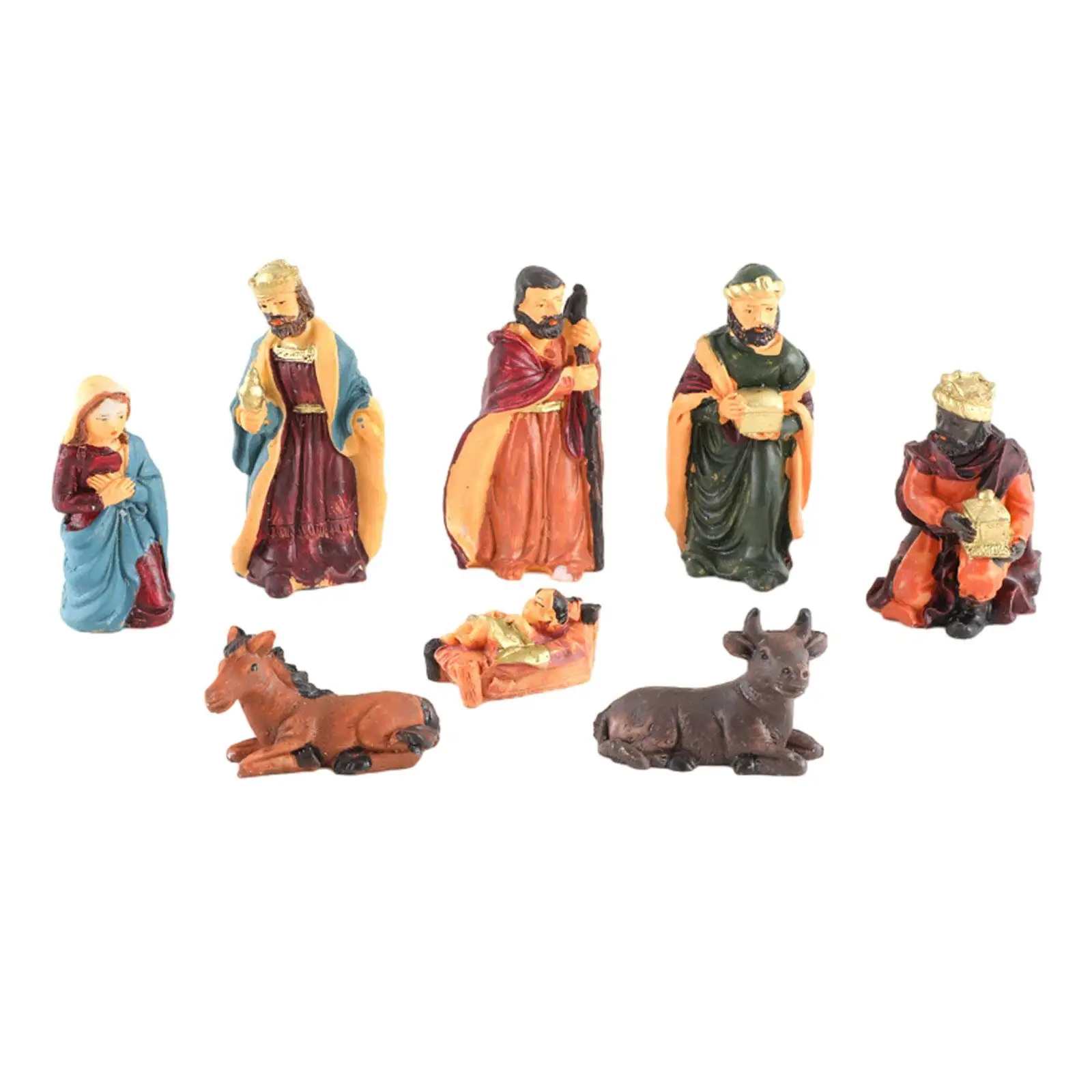 8 Pieces Religious Christmas Nativity Scene Crafts Handmade Resin Decoration