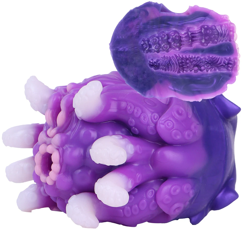 GEEBA Fantasy Purple Silicone Male Masturbator Cup Dual Alien Channels Pocket Pussy Men Stroker Cthulhu Tentacles Adult Sex Toys