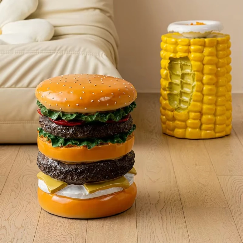 Decoration Handicraft Shoe Changing Stool furniture Nordic Resin Hamburger Stool Cheese Side Table Icecream Stool CornStool Home