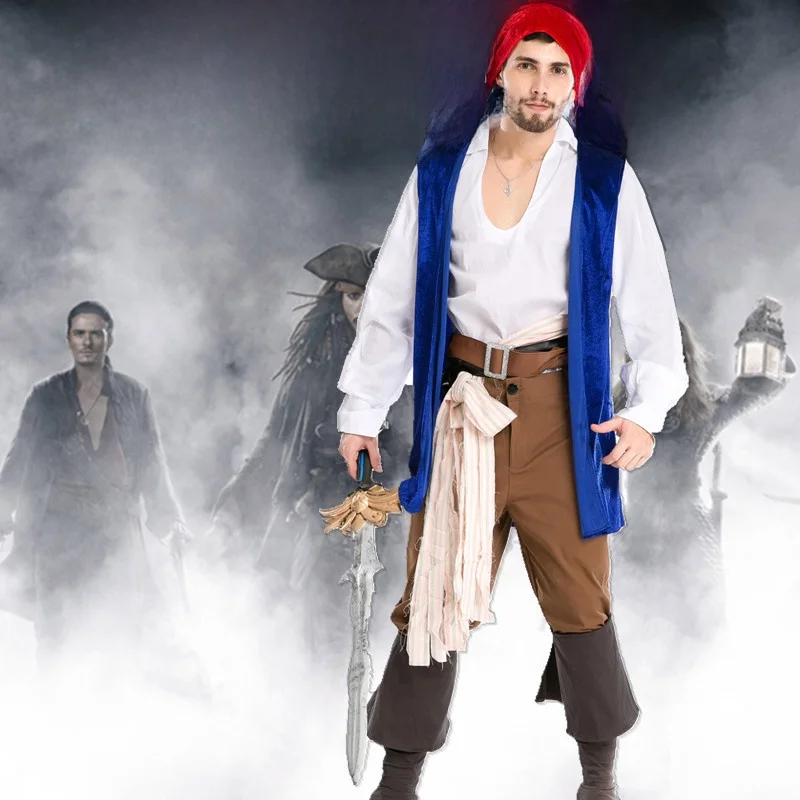 

Мужской костюм карибского пирата на Хэллоуин Ja Sparrow Par, тема для ночного клуба, сценический наряд, полиэстер, традиционная китайская опера