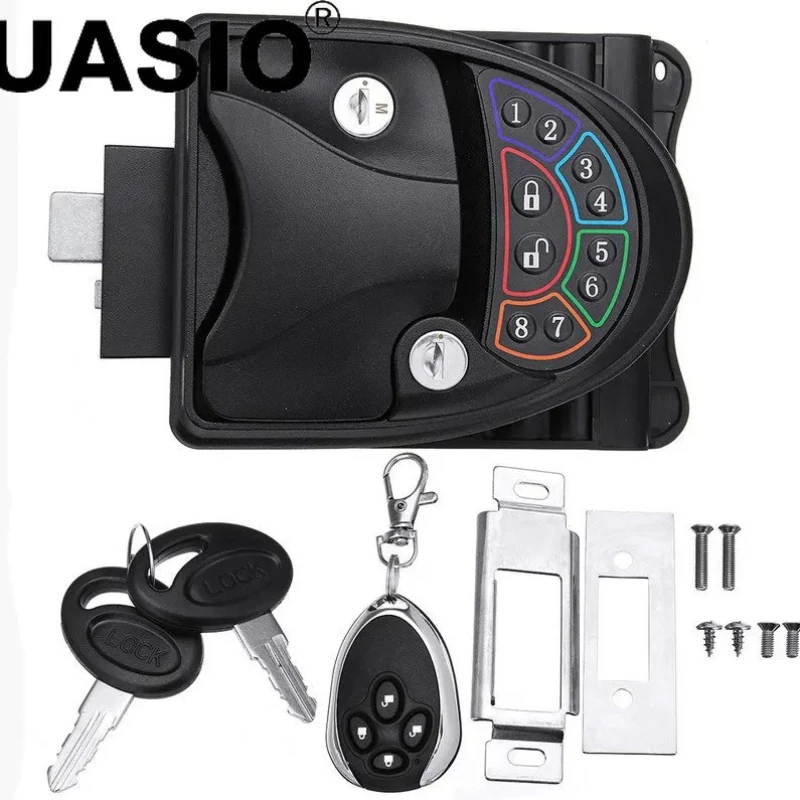 

RV smart remote lock, caravan keyless entry door lock, deadbolt handle with key for travel trailers, RVs, caravans, and trucks