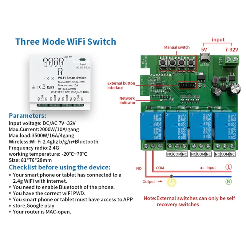 HFES 4CH Ewelink Wi-Fi умный переключатель + пульт дистанционного управления 85-265 В USB 5 В 2,4G Wi-Fi модуль домашней автоматизации для IFTT Alexa Google Home Durable