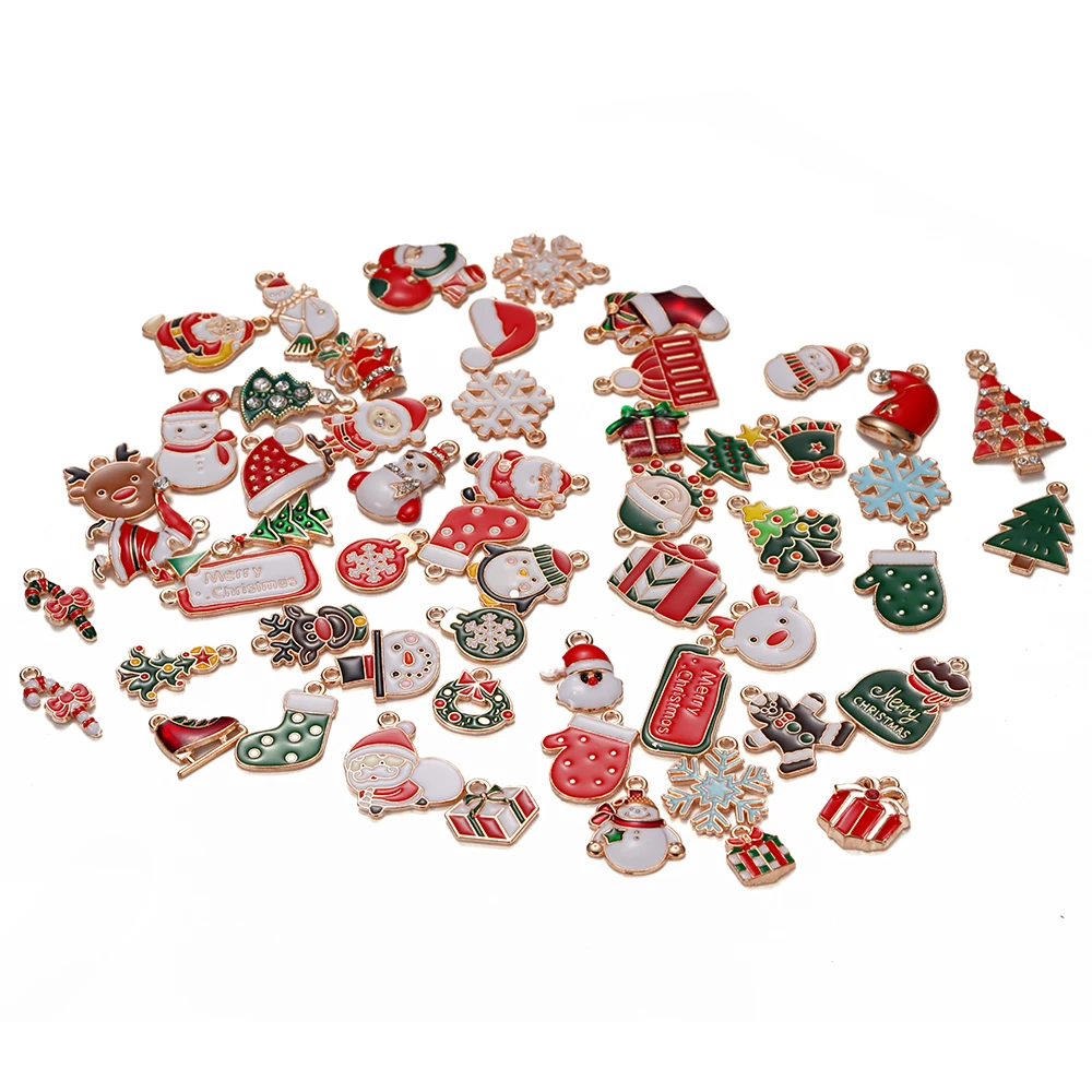 5pcs/Lots Christmas Enamel Alloy Charms Santa Snowman Tree Elk Bell Pendant for DIY Jewelry Making Bracelet Necklace Accessories