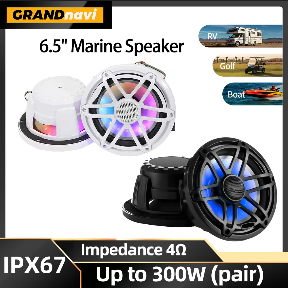 6.5 inch Speaker With RGB Lights 2PCS 300W Waterproof IPX67 Speakers For Marine Yachts Golf cart RV ATV UTV Sauna Motorboat