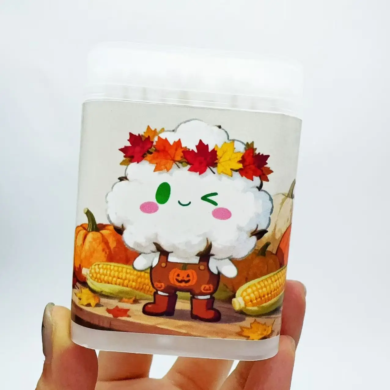 200Pcs/400Pcs Thanksgiving Themed Double-Ended White Cotton Swabs with Round Spoon Creative Thanksgiving Elements Cotton Swabs