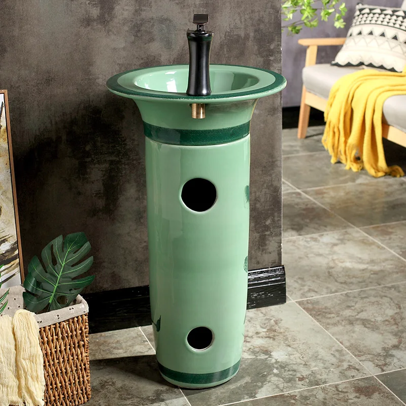 Chinese sink bowl Basin With One Balcony Ceramic Pillar Washbasin Toilet Pillar Basin Vertical Floor pedestal basin