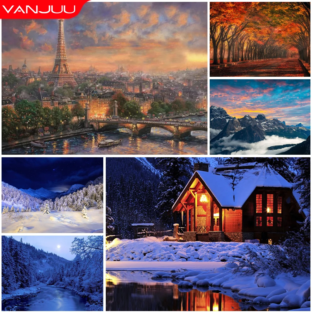 

Landscape 5D Diamond Painting Iron Tower Snow Scene Diamond Painting Mosaic Full Drill Diamond Embroidery Painting Home Decor