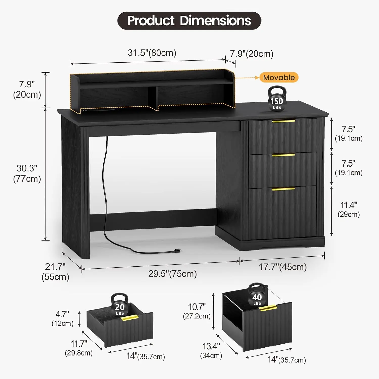 47 Inch Computer Desk With Monitor Stand & RGB LED Lights, Customized