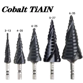 מקדחת צעד HRC89 M35 Cobalt TiAlN מצופה 1/4 אינץ 'קוני הקסדה של כלי פתיחת חורי ניקוז מתכת לפלדת אל-חלד