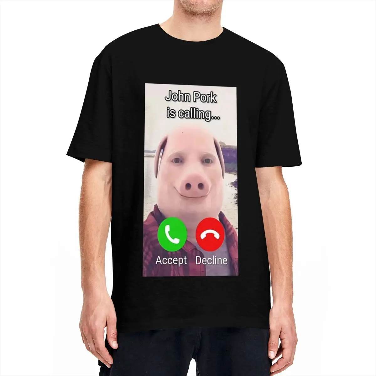 John Pork Is Calling Answer Call Phone T Shirt Beach Humor Funny Pig Lover T Shirts Cotton Tee Shirt For Man Short Sleeves Tops