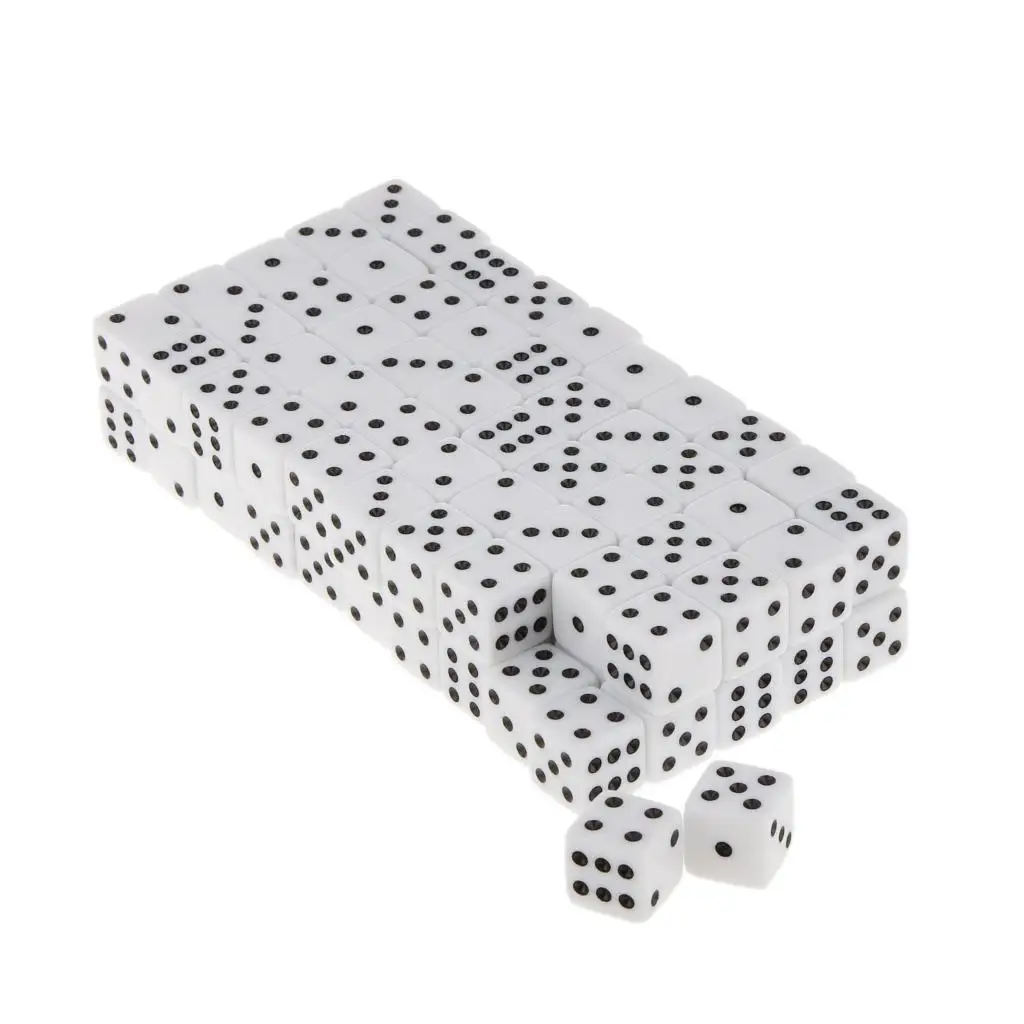Opaque Six Sided Spot Dice Acrylic White 16mm Cubes Game Board Pieces for Tabletop RPG Party Games