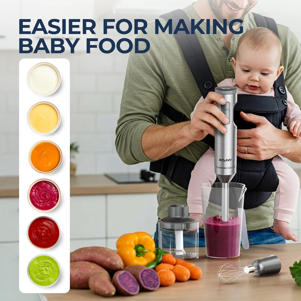 Handmixer, leistungsstarker 4-in-1-Edelstahl-Stabmixer, 700 ml Rührbecher, 500 ml Prozessor, Schneebesen