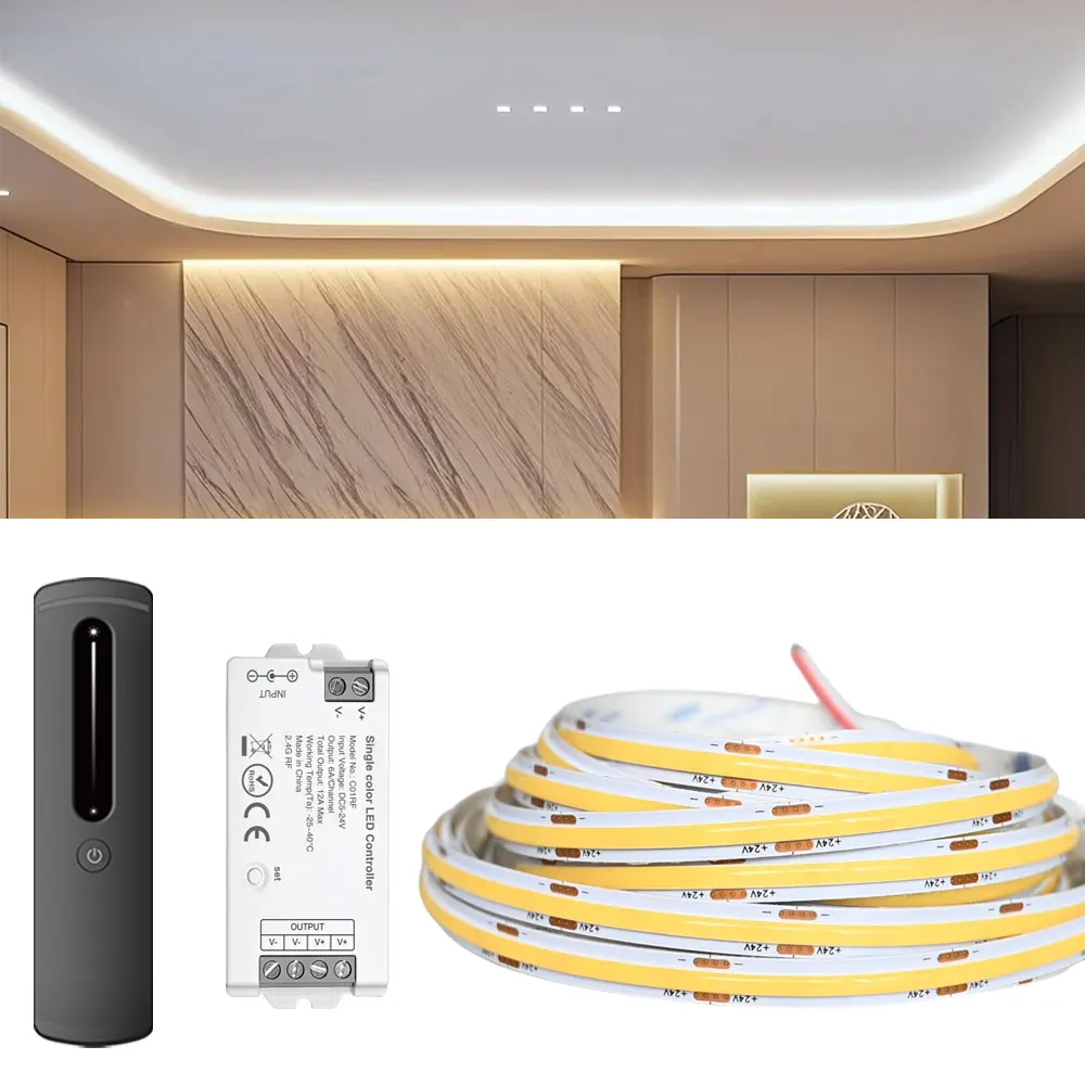 10m 20m COB LED Strip 24V Super Bright Flexible Room Ceiling TV Light 2.4G RF Touch Dimming Remote Control Warm Natural White