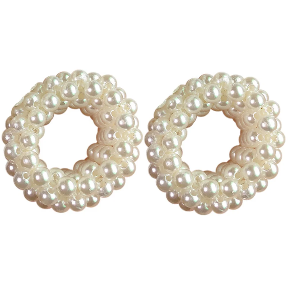 

2Pcs PearlHairTie BrideWeddingPonytailHolders Pearl Hair Rope HairRope Pearl Bracelet AccessoriesPearlBracelet
