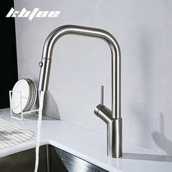 New Design Kitchen Pull Out Faucet Stainless Steel Double Mode Water Spray Hot Cold Sink Mixer Taps 60cm Pull Deck Mounted Tap