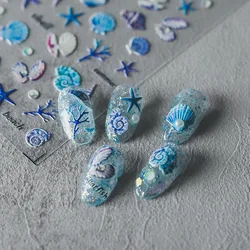 Ocean Series 5D Nail Stickers Coral Shell Conch Nail Art Stickers High Quality Retro Butterfly Nail Decorative Sticker Ornaments