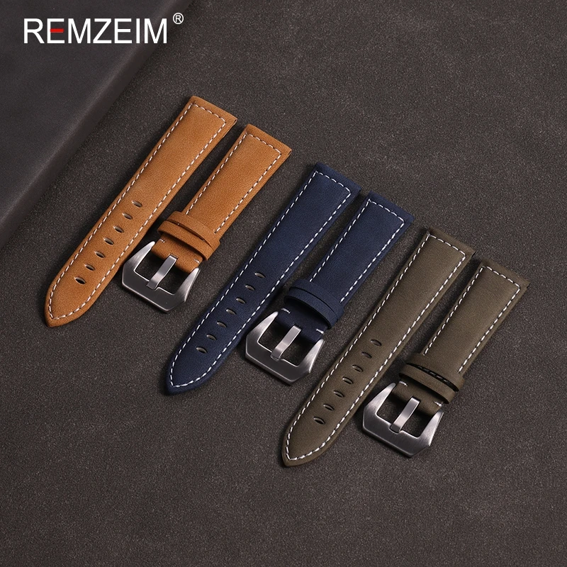 Retro Leather Watchband Bracelet Black Blue Brown Vintage Matte Watch Strap Women Men 18mm 20mm 22mm 24mm Wristband