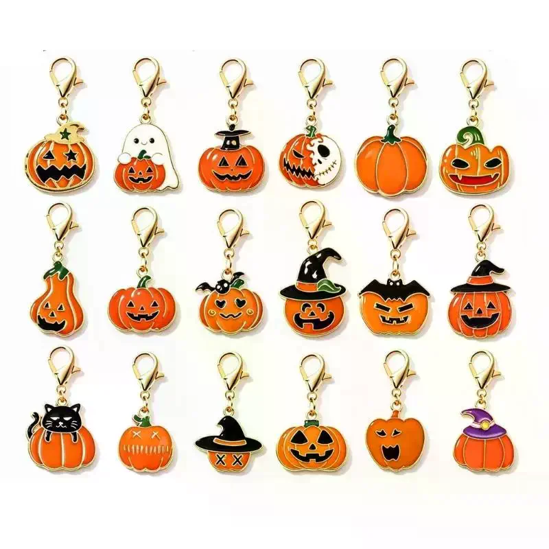 10 20pcs Random Pattern Halloween Drip Oil Keychain Set Ghost Pumpkin Witch Pendant DIY Bag Pendant Holiday Gift