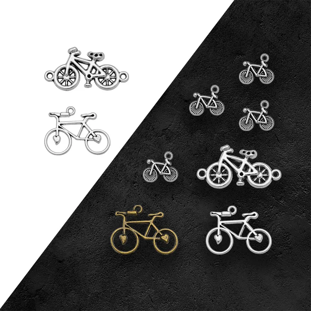 Antique Silver Plated Bicycle Bike Heart Charms Travel Connector Pendants For Diy Jewelry Making Materials Supplies Accessories