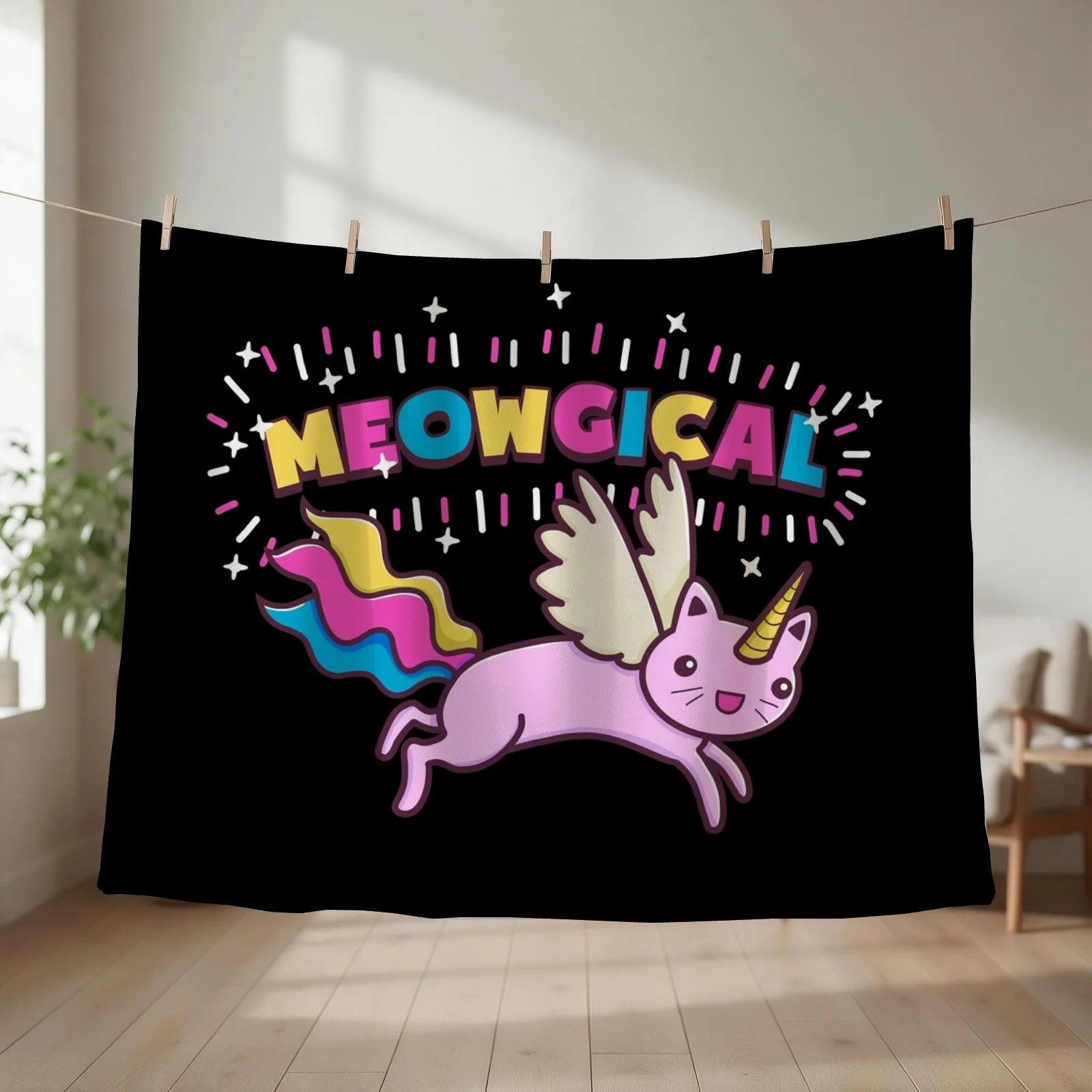 Unicorn Cat | Meowgical Rainbow Throw Blanket anime Moving Bed linens manga Blankets