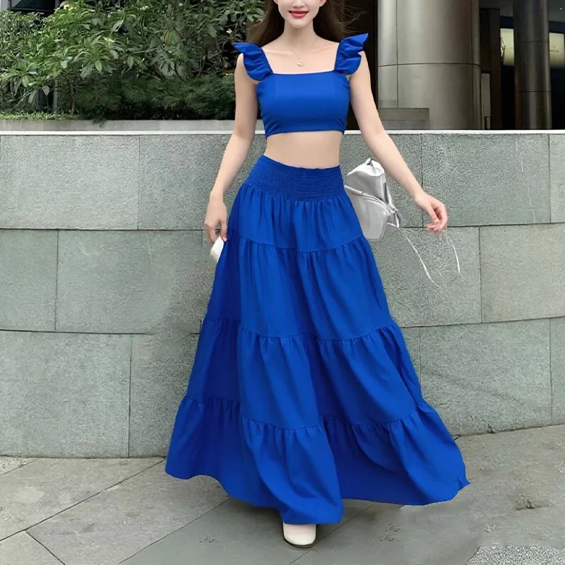 

Skirt Y2k Two Piece Set Womans Clothing New 2026 Spring/Summer Elegant Sexy Collage Sleeveless Top and Longuette Suits Female