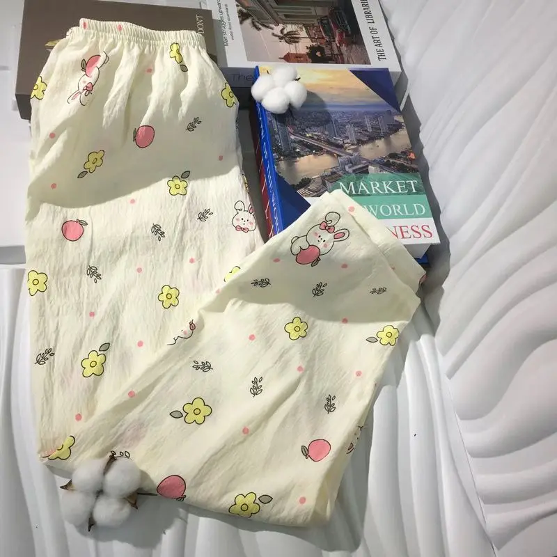 Cartoon Print Casual Sleep Pants New Spring and Summer Loose Casual Pants Wide-Leg Home Pants 2026 Long Thin Outside Pant