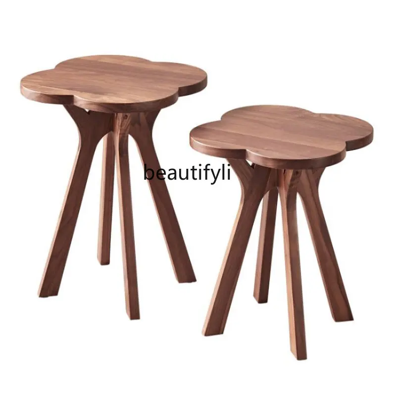 

Full Solid Wood Bed Creative Designer round Tea Table Living Room Sofa Side Table Mini Corner Table Nordic Minimalist