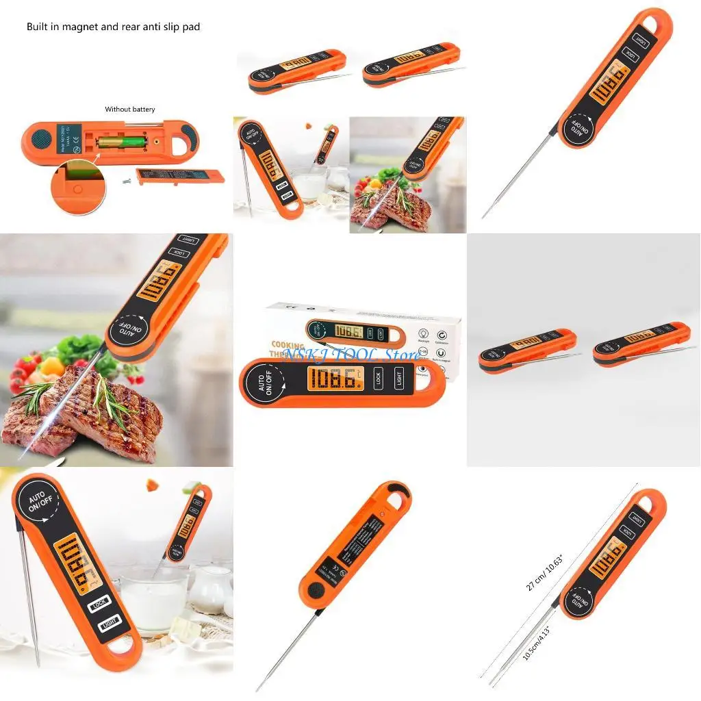 

L8RC High Accuracy Thermometer Probe Digital Thermometer BBQ Kitchen Cooking Read Thermometer Foldable Temp