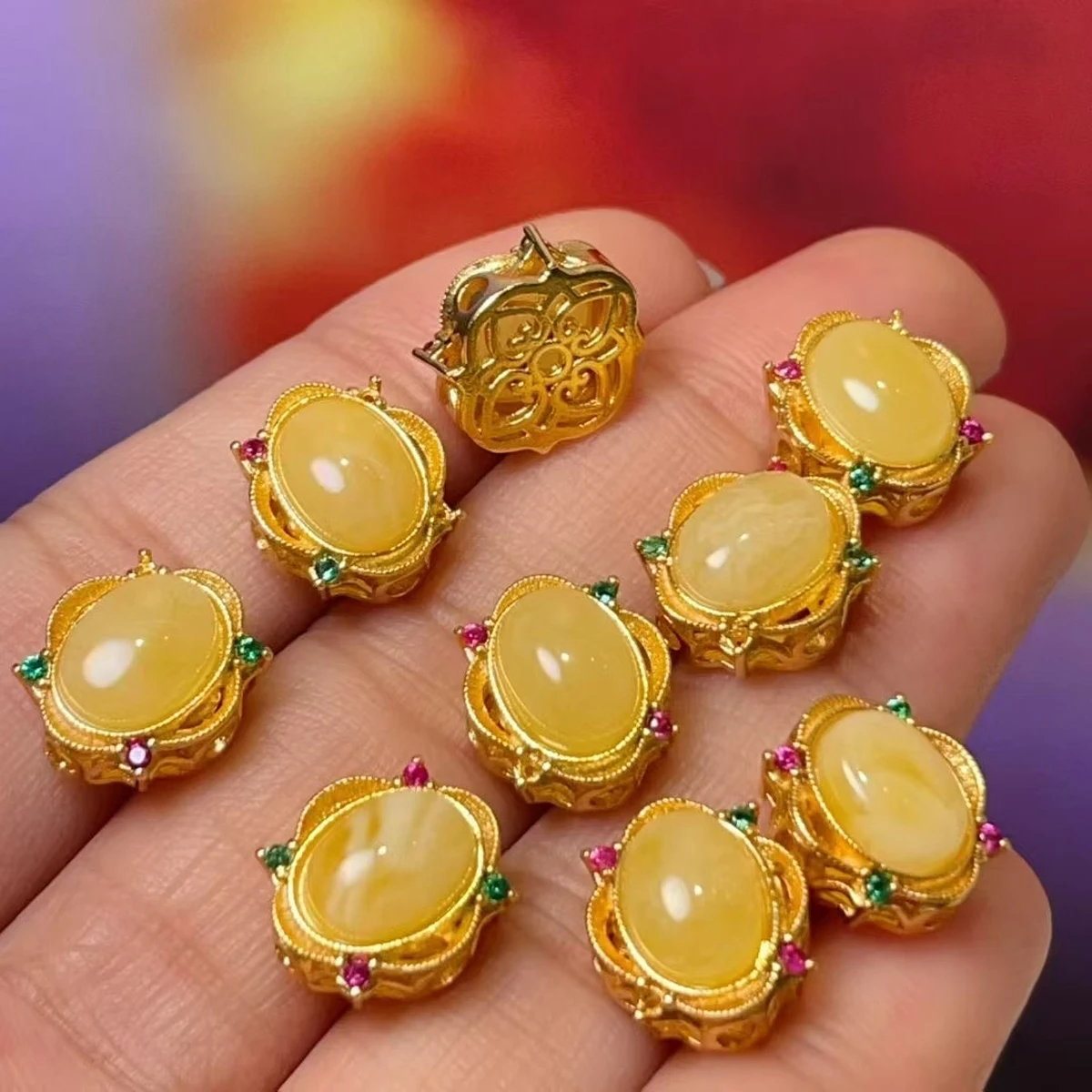

﻿ 5pcs Natural Yellow Amber Beads Oval Shape Stone Loose Beaded for Making DIY Jewerly Necklace Bracelet Accessories 11x10mm
